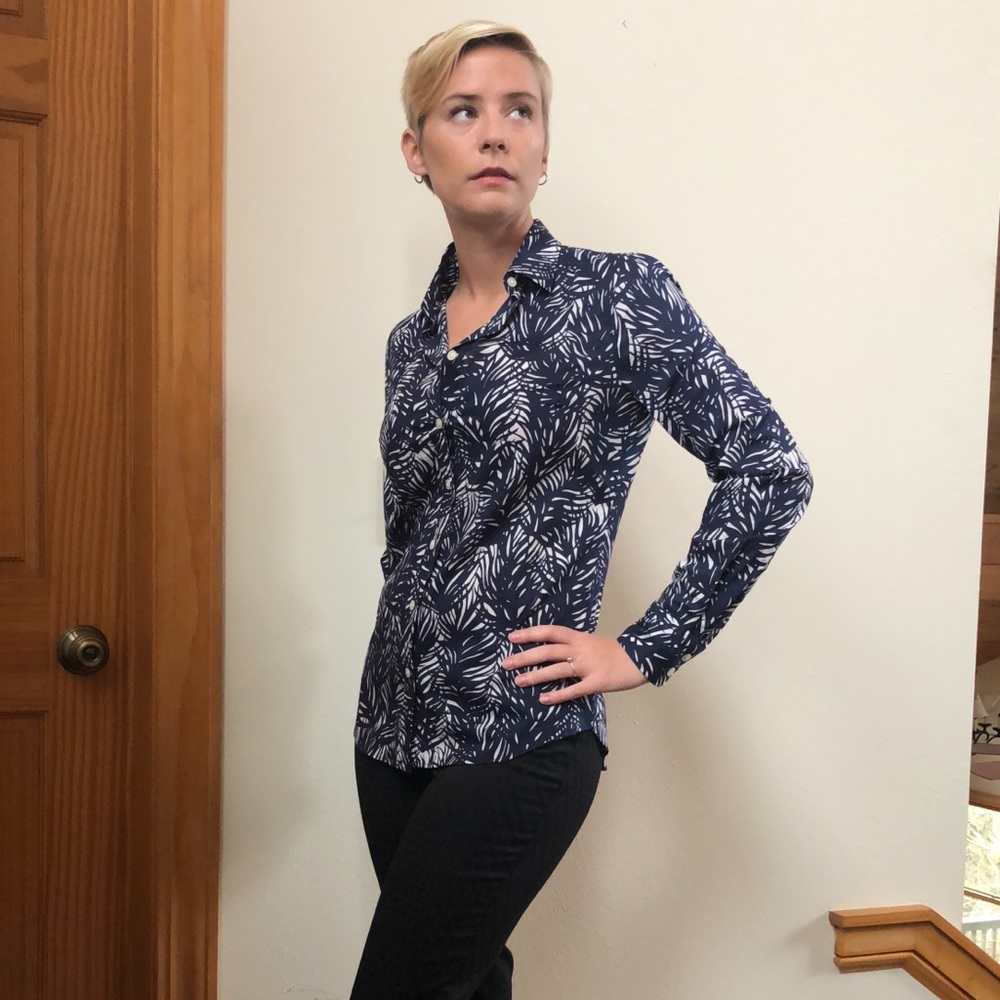 Navy Patterned Blouse - image 1